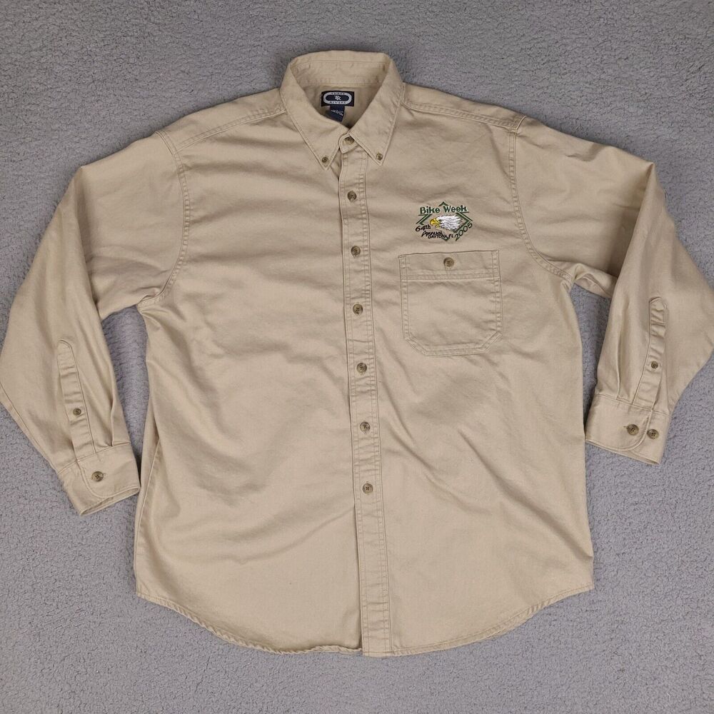 Bike Week 2005 Shirt Mens Large Brown Button Up Chambray Daytona FL Eagle USA